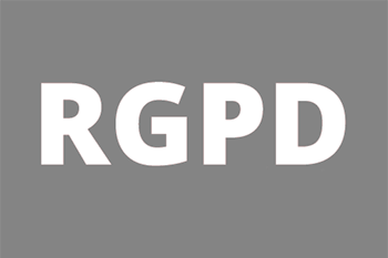 Fondo gris con las letras blancas en mayúsculas ‘RGPD’ centradas.